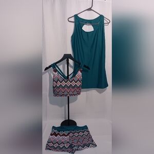Teal Multi-Pattern Women's Tankini Top